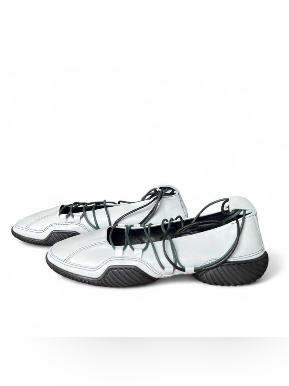 Miista White Leather Lace-Up Flats with Black Soles